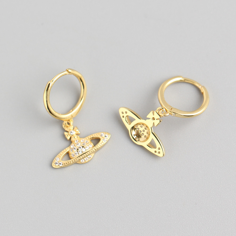 European Light Luxury Planet Silver Ear Cuffs S925 Silver INS Style Saturn Satellite Diamond-Set Earrings - Image 4