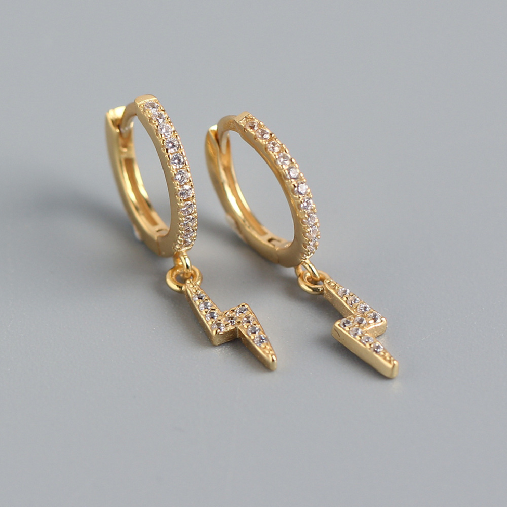 European S925 Silver INS Style Lightning Earrings Diamond-Set Versatile Ear Cuffs Stud Earrings for Women - Image 4
