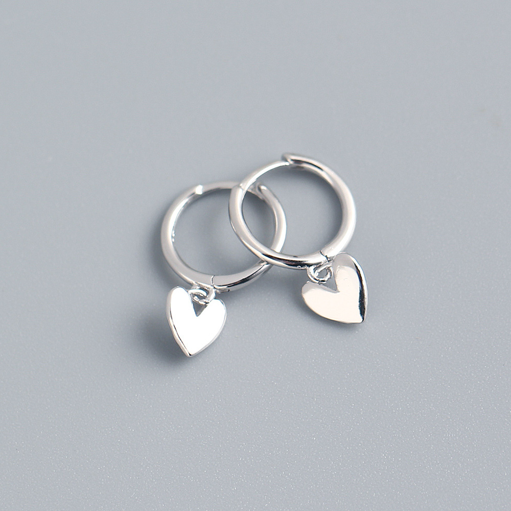 S925 Silver INS Style Korean Heart Hoop Earrings Ultra-Feminine Fresh Silver Stud Earrings - Image 5