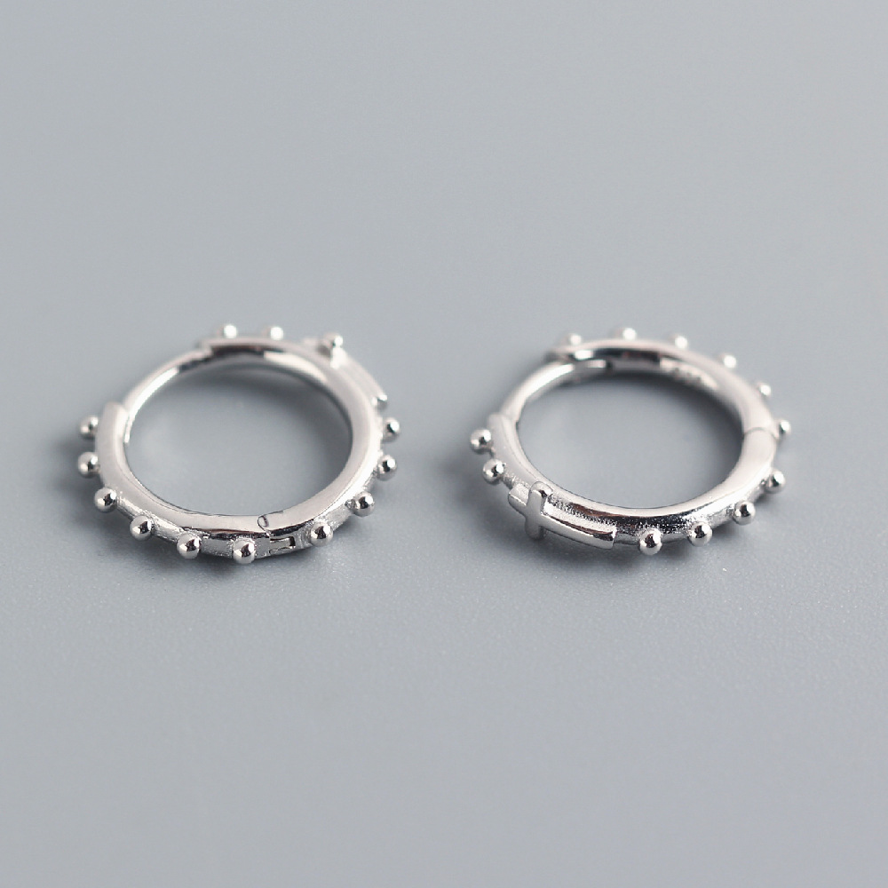 European Light Luxury S925 Silver INS Cross Earrings Silver Bead Hoop Ear Cuffs Versatile Silver Earrings - Image 5