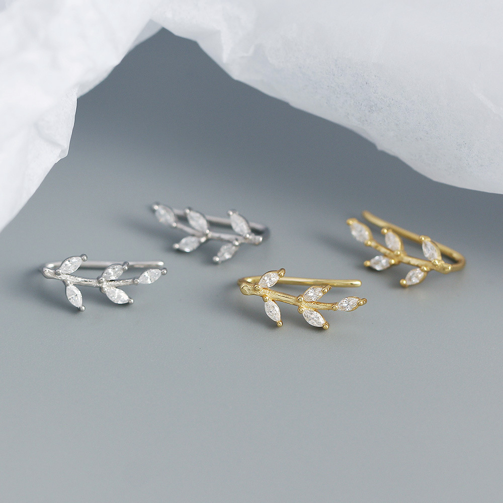 Korean Style S925 Silver Earrings Leaf Marquise Zircon Diamond-Set Silver Ear Cuffs Fresh Silver Studs for Women - Image 5