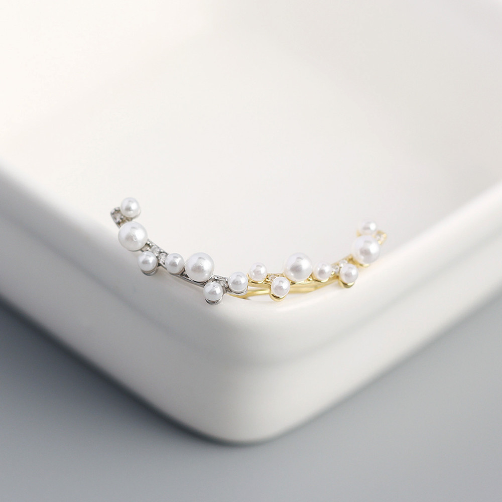 European Cross-Border S925 Silver INS Faux Pearl Diamond-Set Branch Ear Clamps Niche Earrings - Image 5