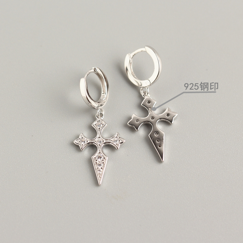 European Best-Selling S925 Silver Cross Ear Cuffs Diamond-Set Baroque Style Ear Cuffs Jewelry - Image 5