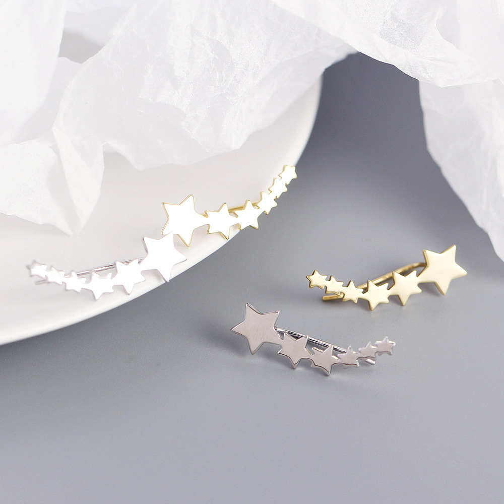 European Star Earrings S925 Silver Metal Style Five-Star Row Ear Studs for Women - Image 5