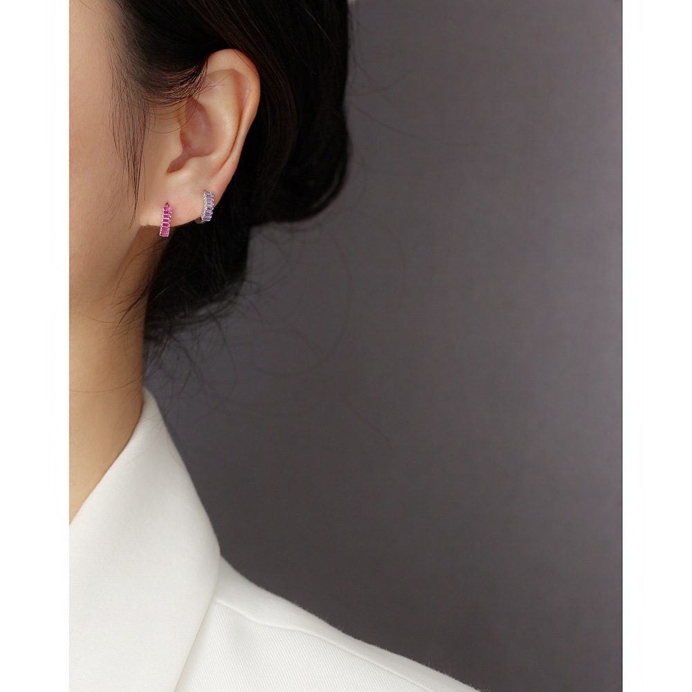 S925 Silver Diamond-Set Stud Earrings Inlaid Rectangular Zircon Ear Bone Cuffs Versatile Silver Earrings - Image 4