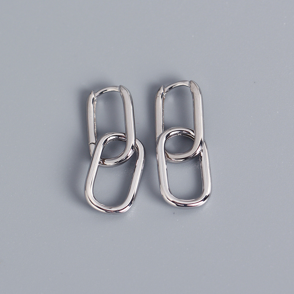 Unique S925 Silver Oval-Shaped Ear Cuffs Design Cold Metallic Style Minimalist Earrings Two-Way Wear - Image 5