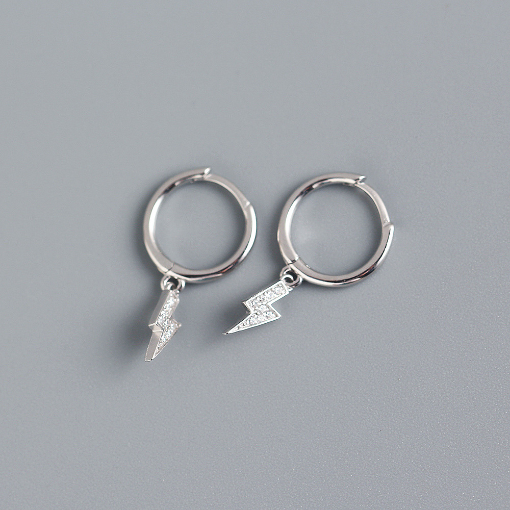 Korean Style S925 Silver INS Exquisite Diamond-Set Lightning Bolt Earrings Lightning Drop Silver Ear Cuffs for Women - Image 5