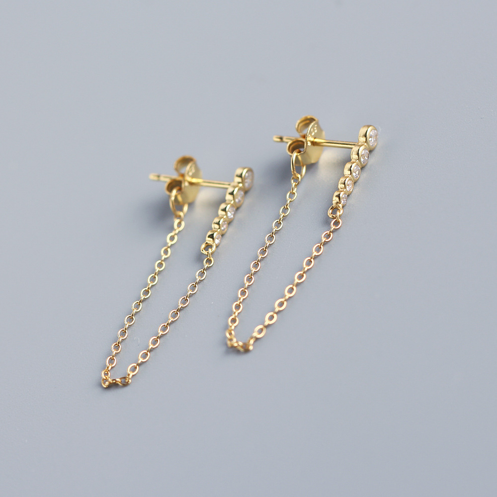 Japanese and Korean Style Elegant Long Earrings S925 Silver Row of Diamonds Tassel Drop Earrings Versatile Jewelry for Women - Image 4
