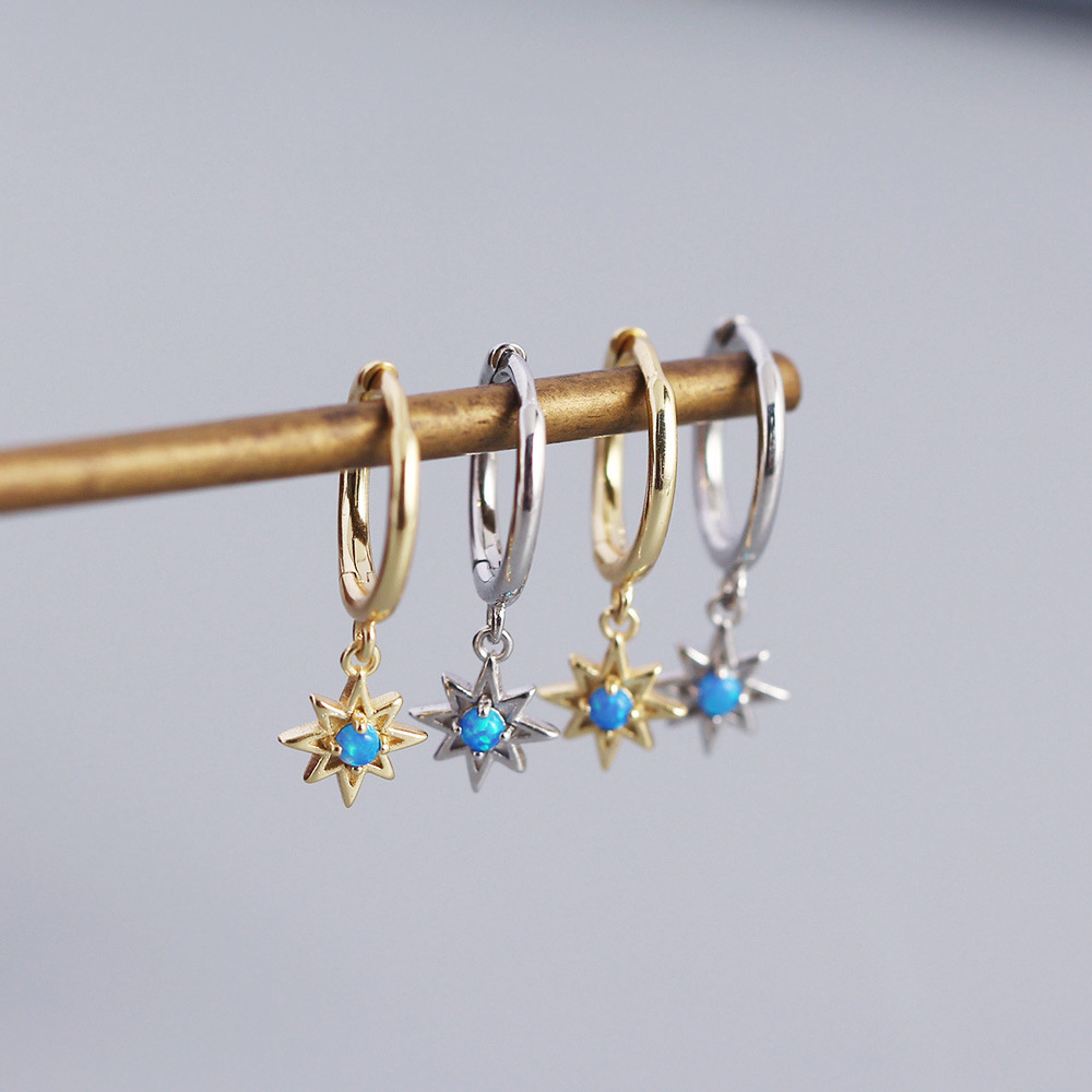 Light Luxury S925 Silver INS Style Octagonal Star Opal Earrings Hoop Earrings Fresh Ear Jewelry - Image 5