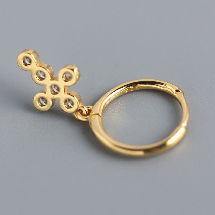 European Light Luxury S925 Silver Mini Cross Earrings Diamond-Set Hoop Ear Cuffs Silver Earrings for Women - Image 5