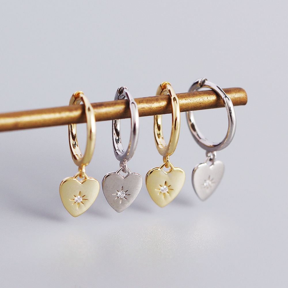 Korean Style S925 Silver INS Minimalist Heart Earrings Diamond-Set Love Heart Ear Cuffs Silver Studs for Women - Image 6