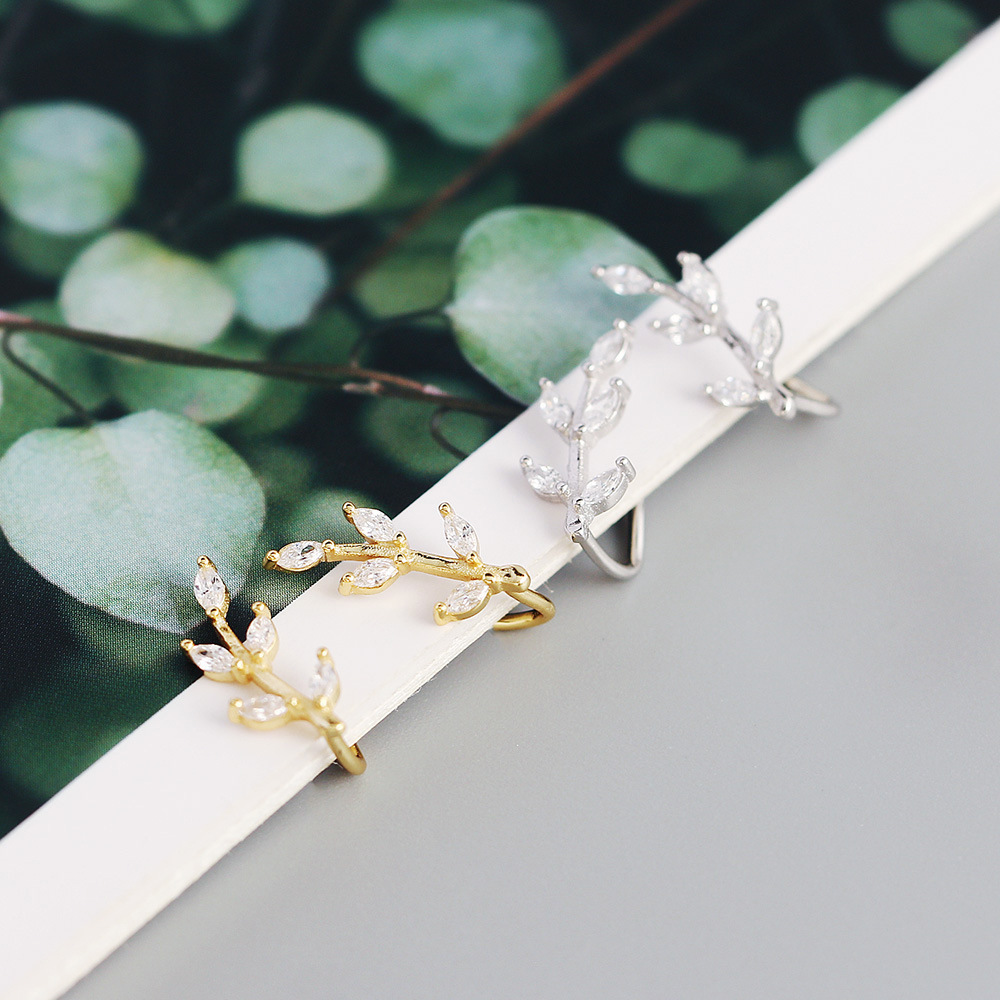 Korean Style S925 Silver Earrings Leaf Marquise Zircon Diamond-Set Silver Ear Cuffs Fresh Silver Studs for Women - Image 6