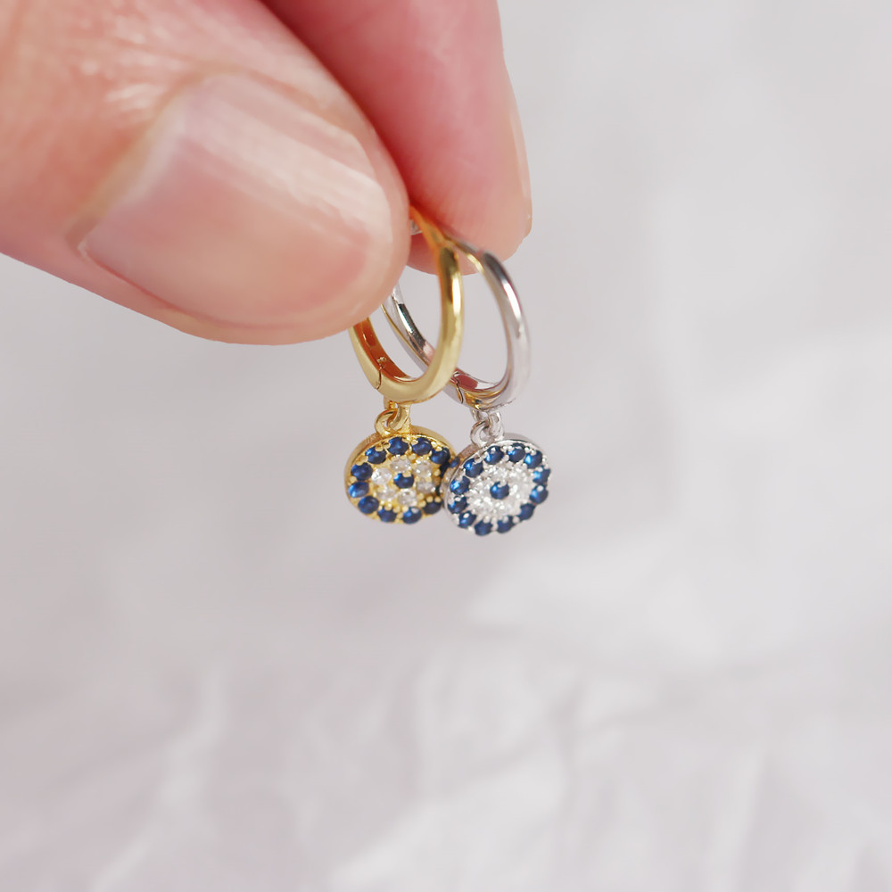European Silver Ear Cuffs S925 Diamond-Set Evil Eye Trendy Jewelry Earrings for Women - Image 6