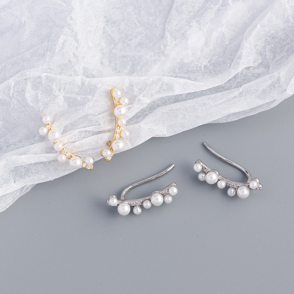 European Cross-Border S925 Silver INS Faux Pearl Diamond-Set Branch Ear Clamps Niche Earrings - Image 6