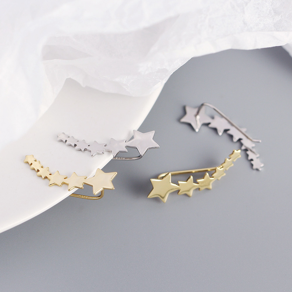 European Star Earrings S925 Silver Metal Style Five-Star Row Ear Studs for Women - Image 6