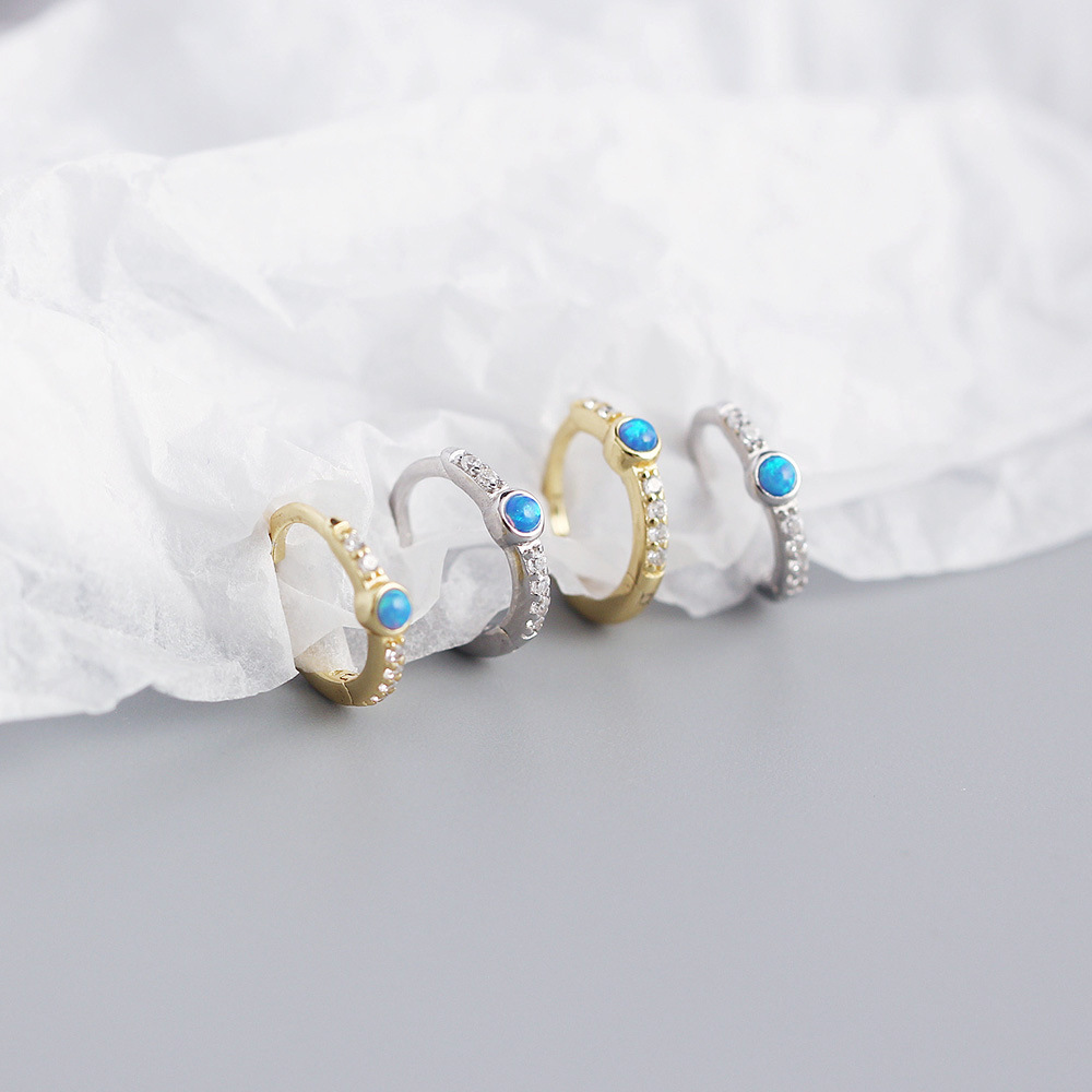 European French Style S925 Silver Blue Opal Stud Earrings Opal Silver Ear Cuffs Ear Jewelry for Women - Image 5