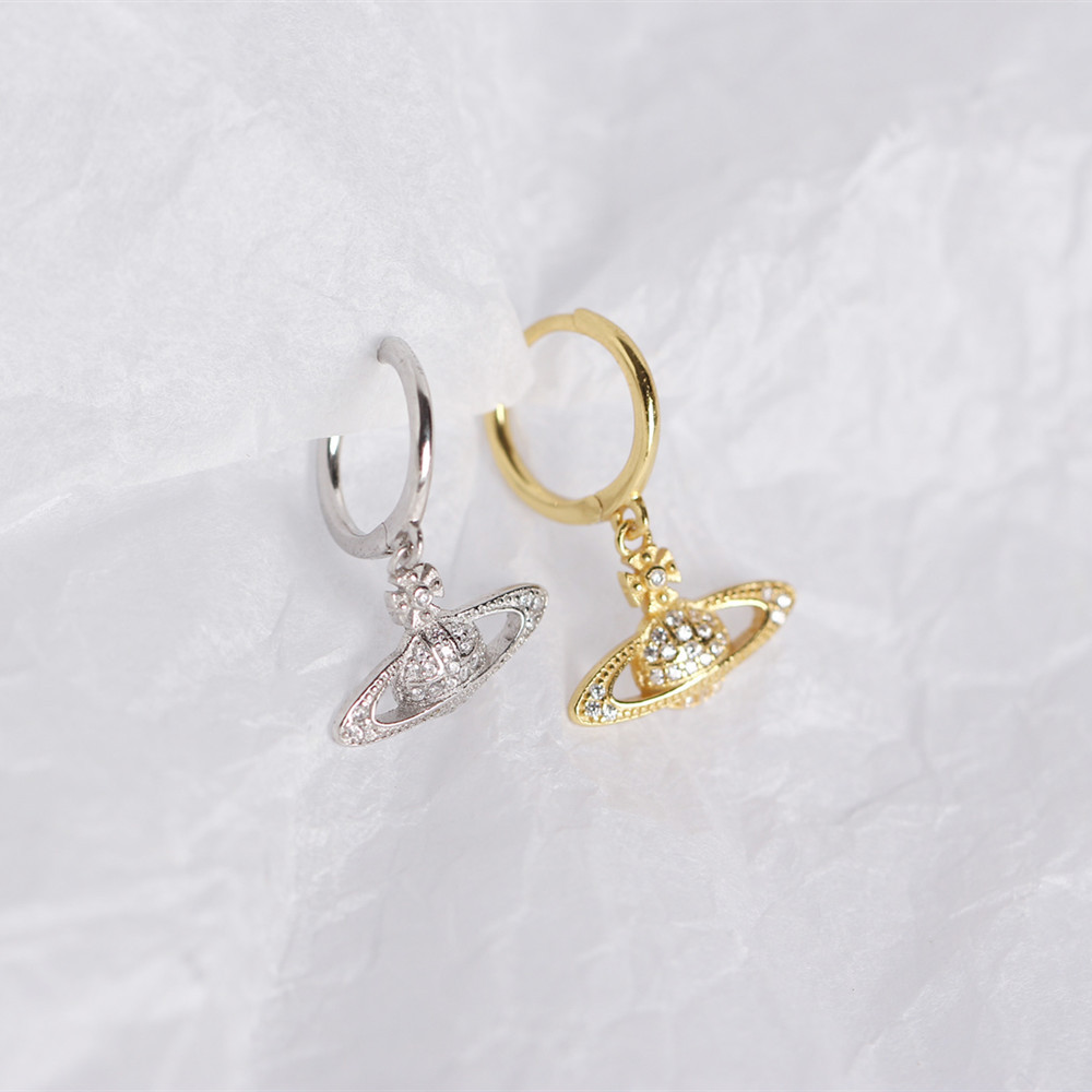 European Light Luxury Planet Silver Ear Cuffs S925 Silver INS Style Saturn Satellite Diamond-Set Earrings - Image 6