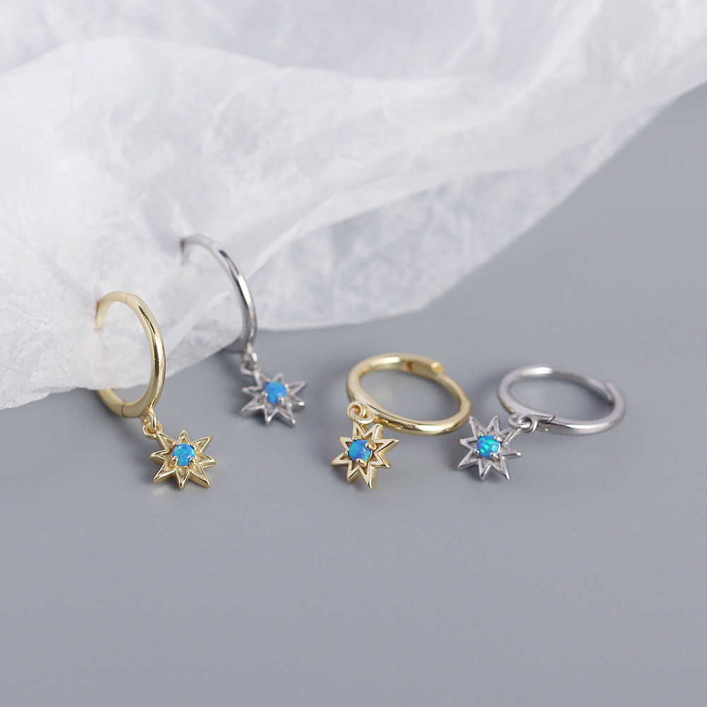 Light Luxury S925 Silver INS Style Octagonal Star Opal Earrings Hoop Earrings Fresh Ear Jewelry - Image 6