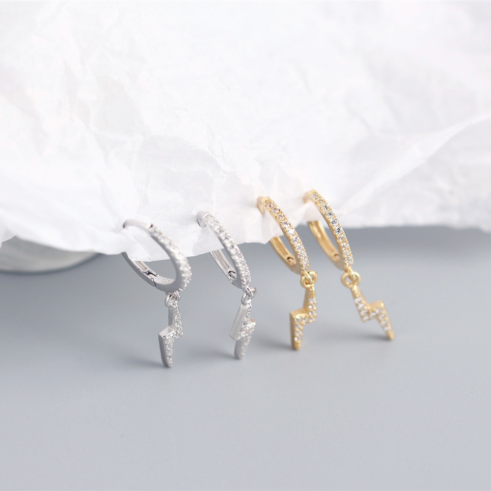 European S925 Silver INS Style Lightning Earrings Diamond-Set Versatile Ear Cuffs Stud Earrings for Women - Image 6
