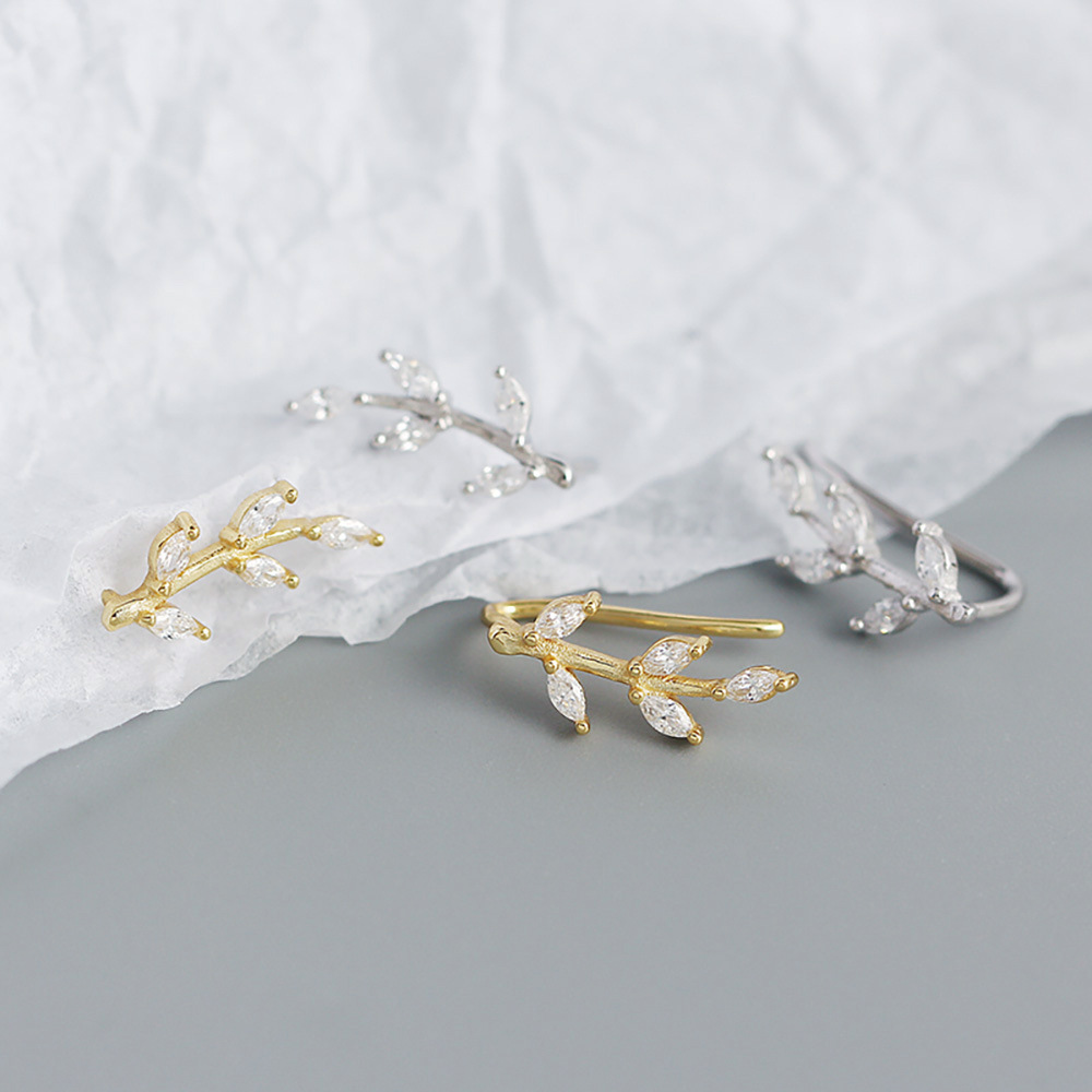 Korean Style S925 Silver Earrings Leaf Marquise Zircon Diamond-Set Silver Ear Cuffs Fresh Silver Studs for Women - Image 7