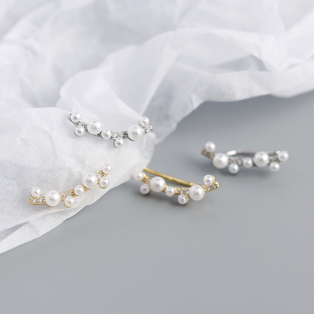 European Cross-Border S925 Silver INS Faux Pearl Diamond-Set Branch Ear Clamps Niche Earrings - Image 7