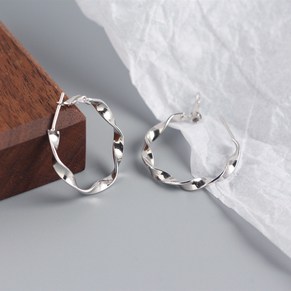 European Elegant S925 Silver Earrings INS Versatile Mobius Ring Handcrafted Large Hoop Earrings - Image 7