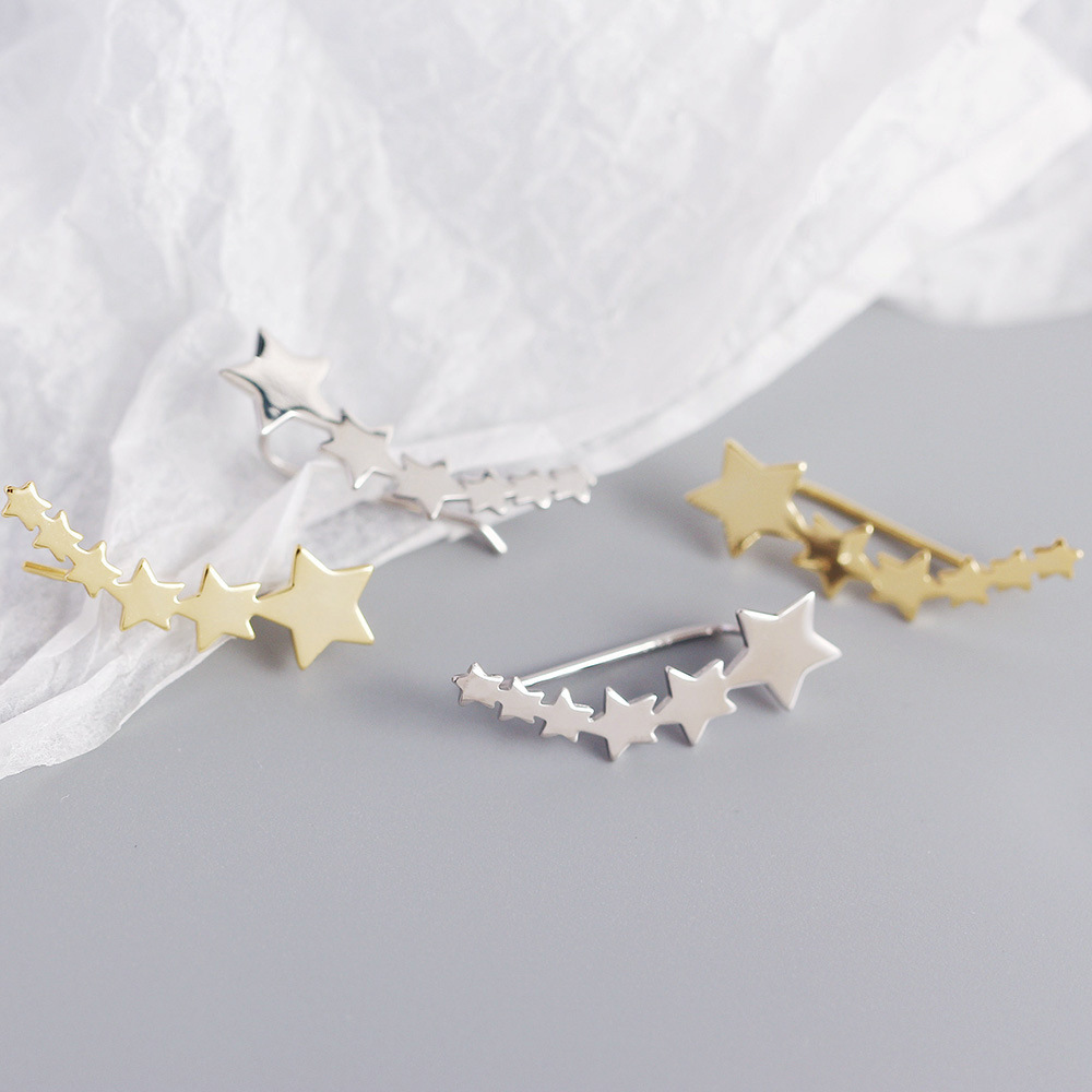 European Star Earrings S925 Silver Metal Style Five-Star Row Ear Studs for Women - Image 7