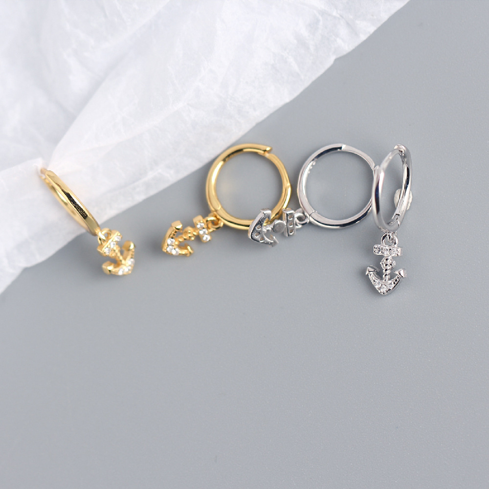 European Light Luxury S925 Silver INS Anchor Earrings Diamond-Set Versatile Hot-Selling Ear Cuffs - Image 7