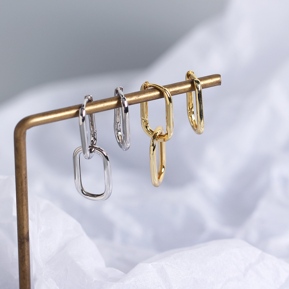 Unique S925 Silver Oval-Shaped Ear Cuffs Design Cold Metallic Style Minimalist Earrings Two-Way Wear - Image 7