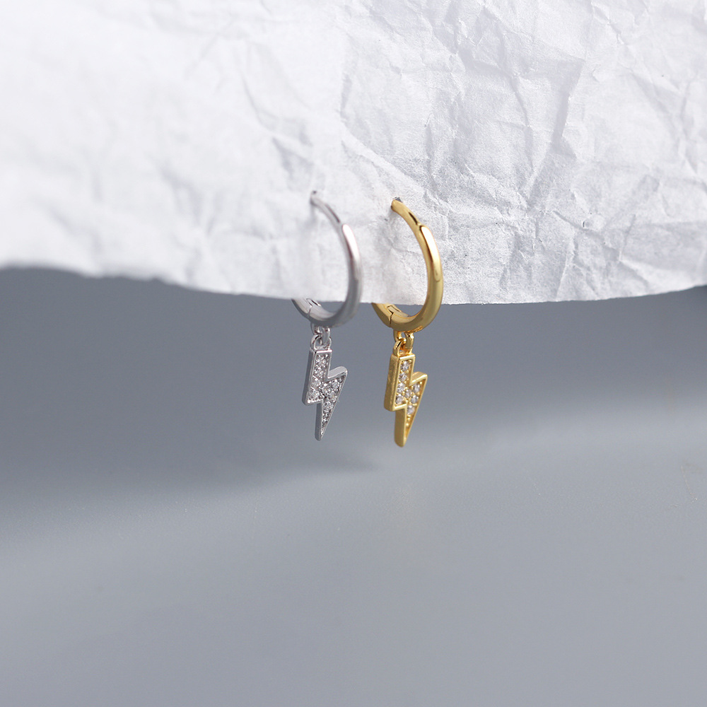 Korean Style S925 Silver INS Exquisite Diamond-Set Lightning Bolt Earrings Lightning Drop Silver Ear Cuffs for Women - Image 7