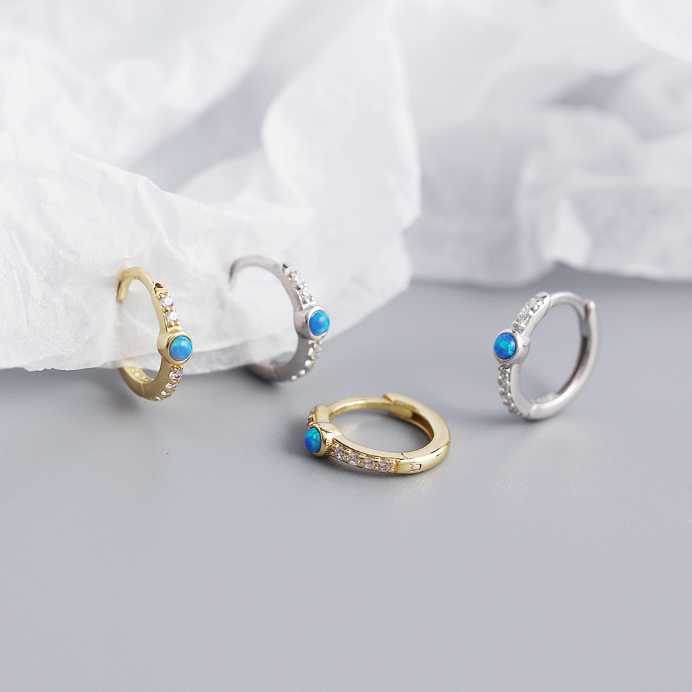 European French Style S925 Silver Blue Opal Stud Earrings Opal Silver Ear Cuffs Ear Jewelry for Women - Image 6