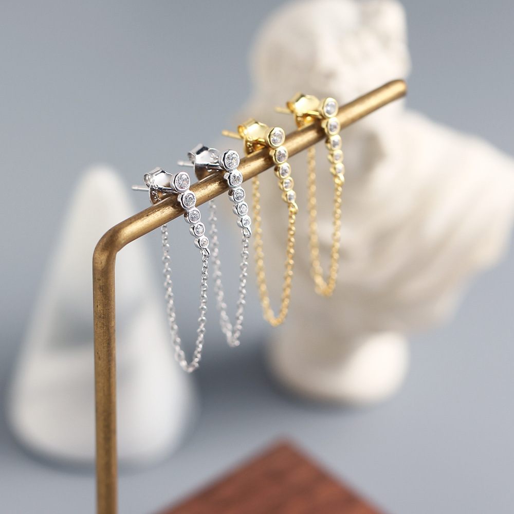 Japanese and Korean Style Elegant Long Earrings S925 Silver Row of Diamonds Tassel Drop Earrings Versatile Jewelry for Women - Image 6