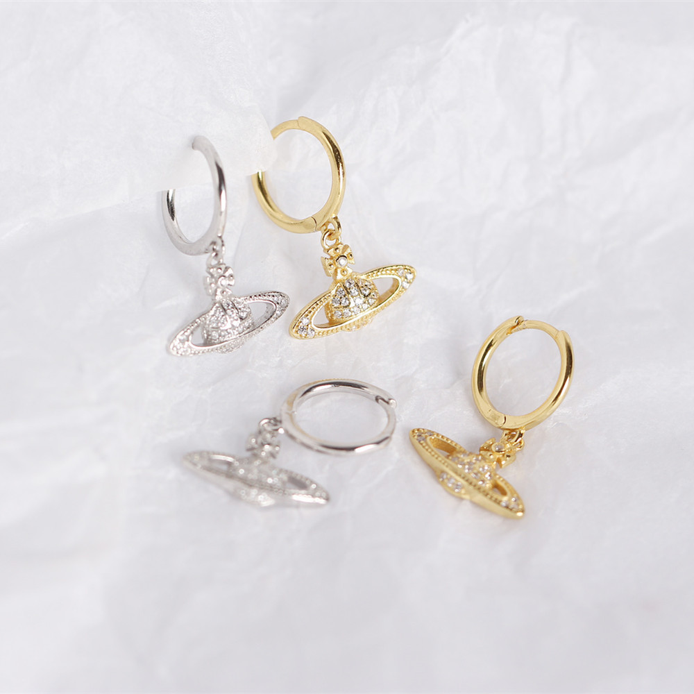 European Light Luxury Planet Silver Ear Cuffs S925 Silver INS Style Saturn Satellite Diamond-Set Earrings - Image 7