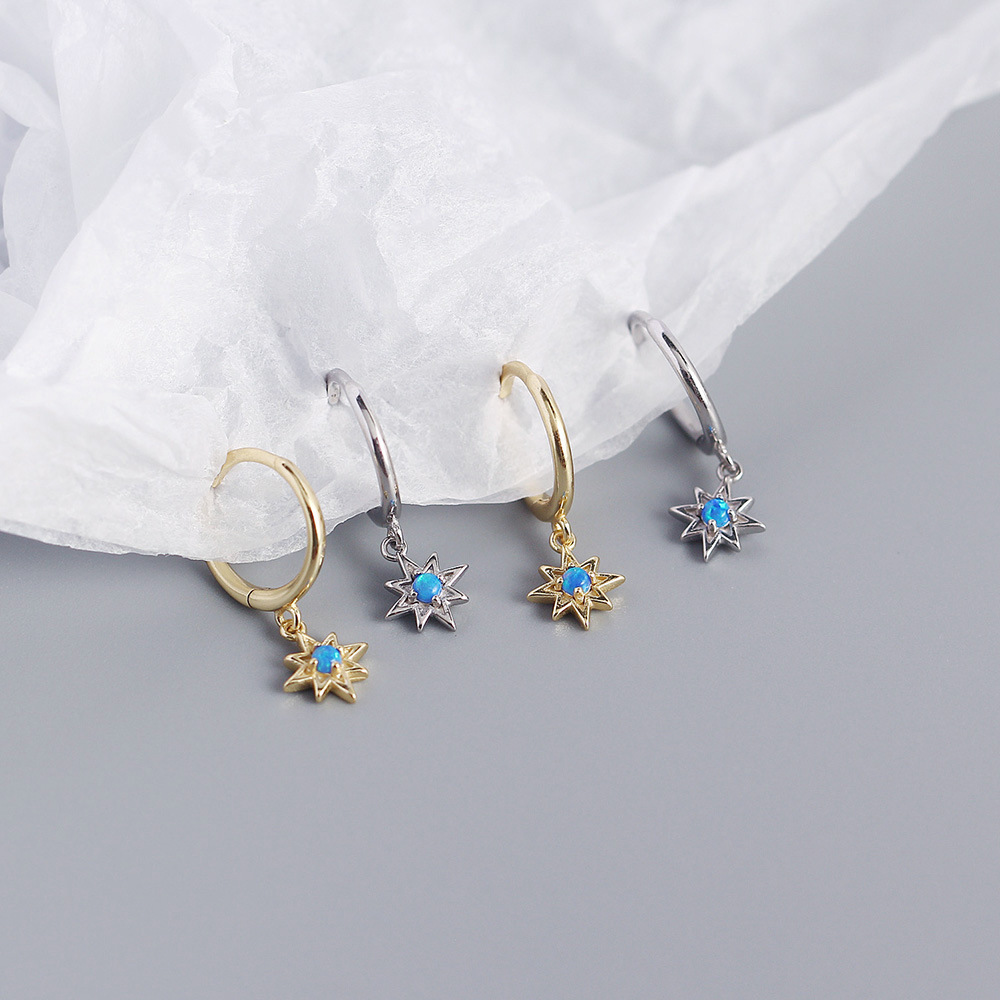 Light Luxury S925 Silver INS Style Octagonal Star Opal Earrings Hoop Earrings Fresh Ear Jewelry - Image 7
