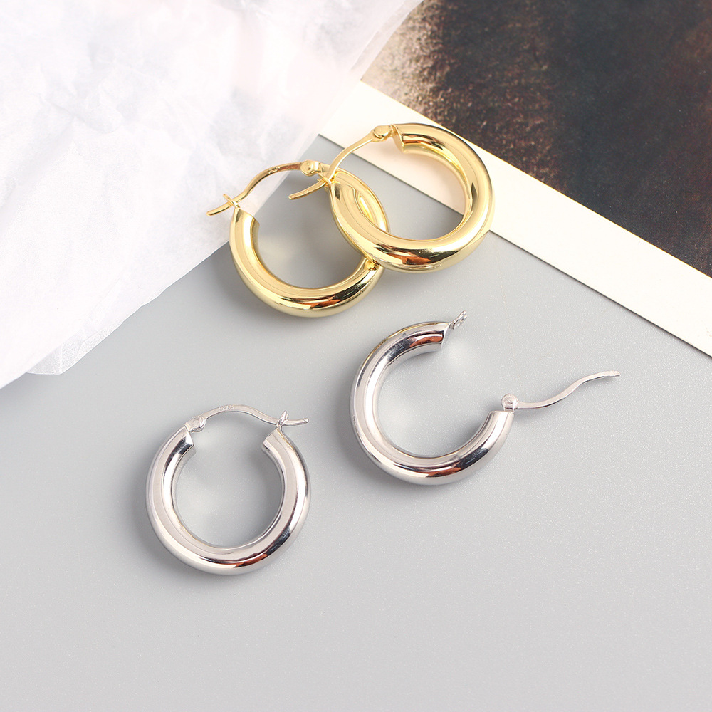 Exaggerated S925 Silver INS Metal Round Hoop Earrings Unique Minimalist Silver Ear Cuffs Earrings Jewelry - Image 5