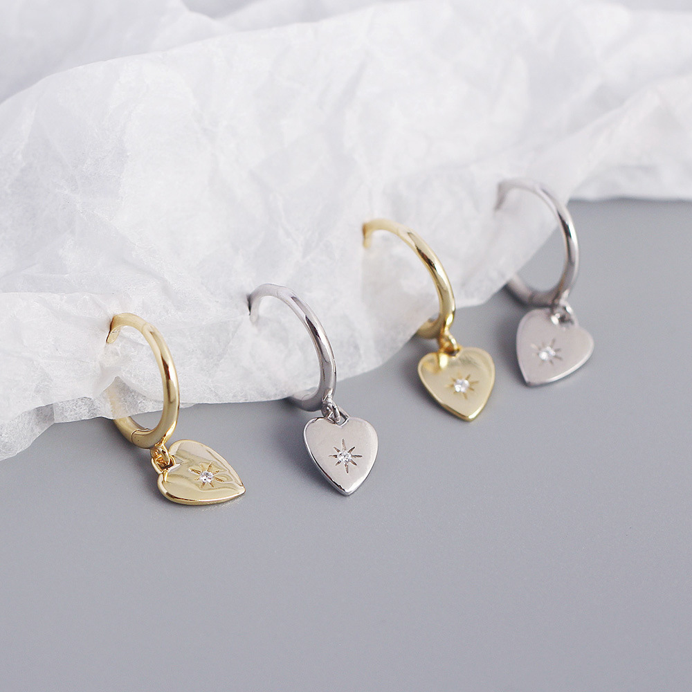 Korean Style S925 Silver INS Minimalist Heart Earrings Diamond-Set Love Heart Ear Cuffs Silver Studs for Women - Image 7
