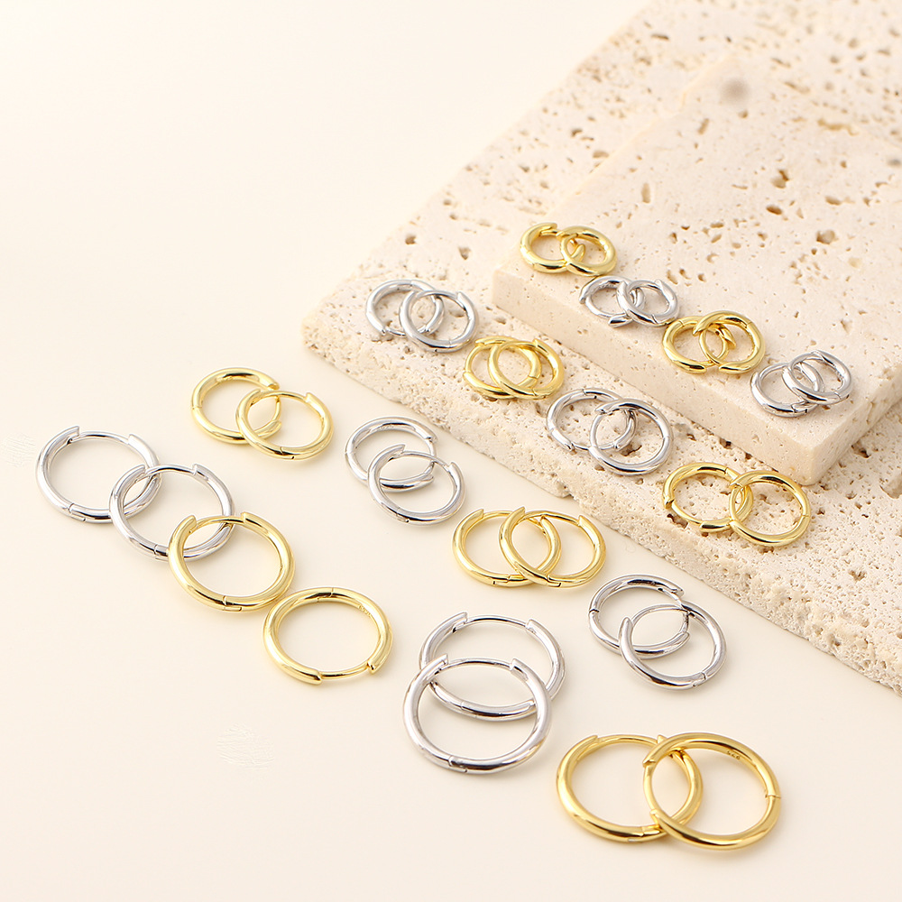 Korean Simple Circle Ear Cuffs S925 Silver Polished Unique Layered Stud Earrings Ear Bone Cuffs - Image 4