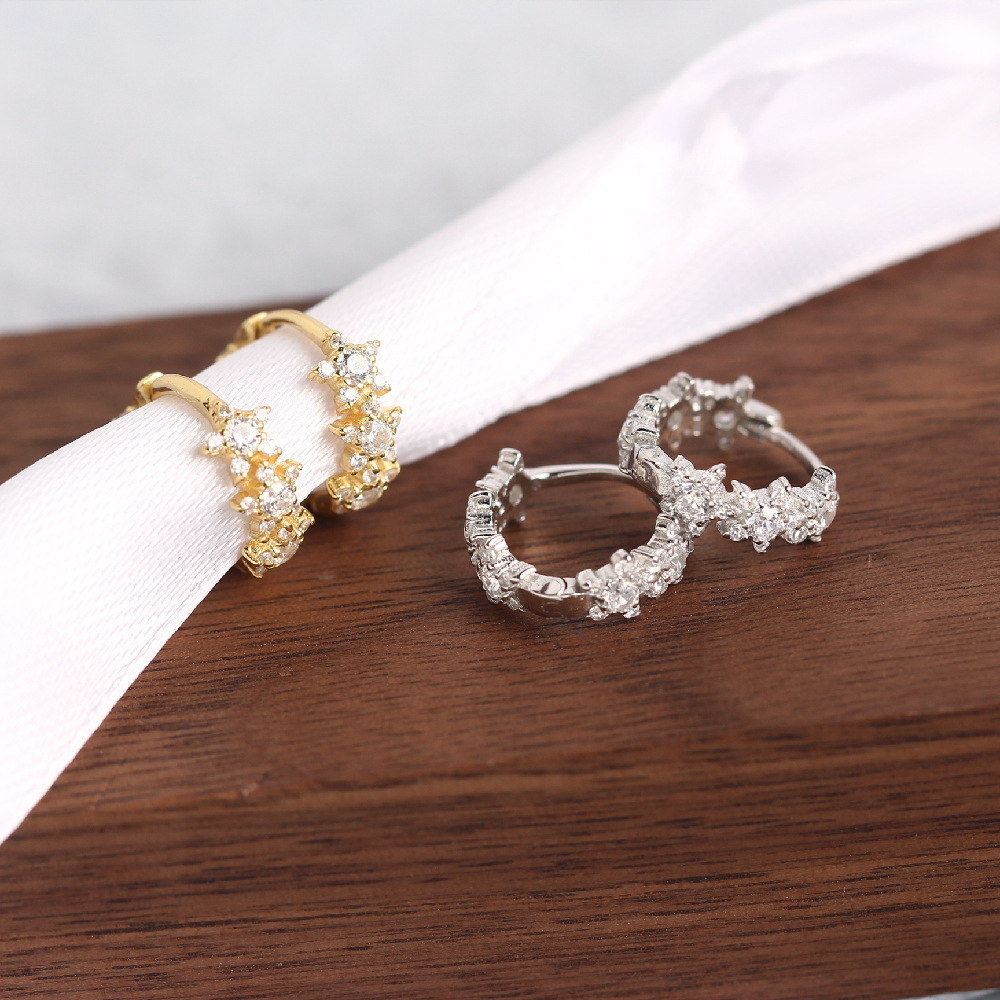 European Light Luxury S925 Silver Double-Sided Star Stud Earrings Five-Pointed Star Full Diamond Luxury Hoop Ear Cuffs - Image 8