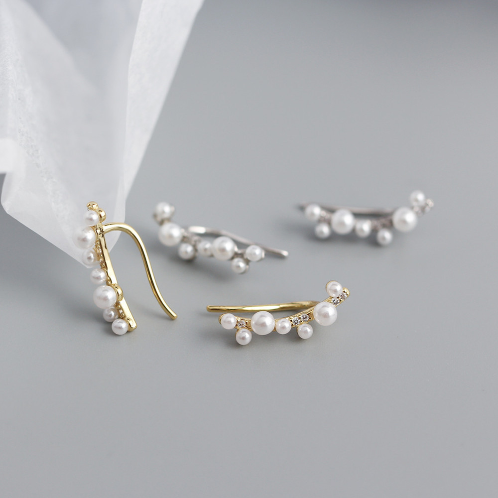 European Cross-Border S925 Silver INS Faux Pearl Diamond-Set Branch Ear Clamps Niche Earrings - Image 8