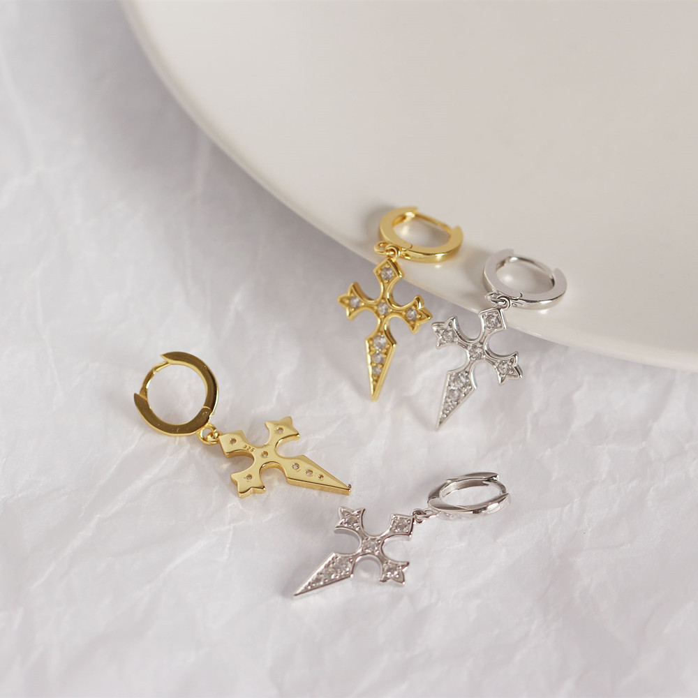 European Best-Selling S925 Silver Cross Ear Cuffs Diamond-Set Baroque Style Ear Cuffs Jewelry - Image 8