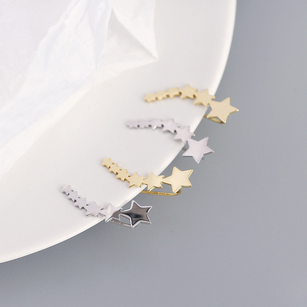 European Star Earrings S925 Silver Metal Style Five-Star Row Ear Studs for Women - Image 8