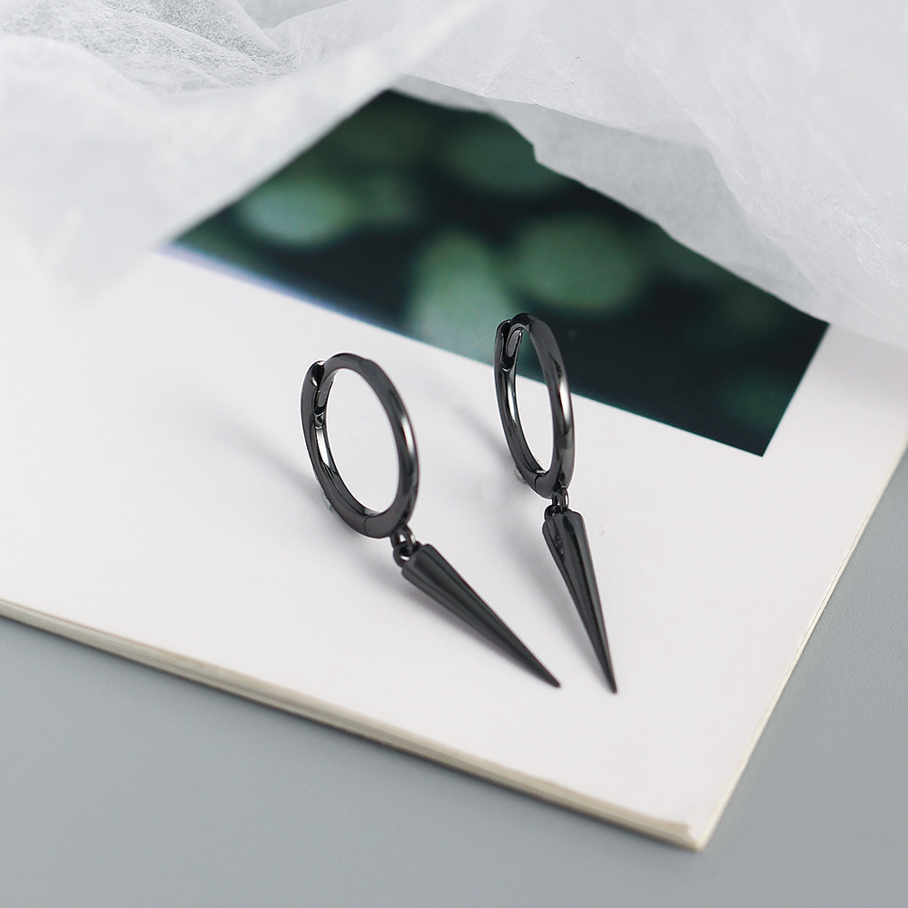 European Silver Earrings S925 Silver Long Rivet Cone Hoop Earrings Ear Cuffs - Image 7