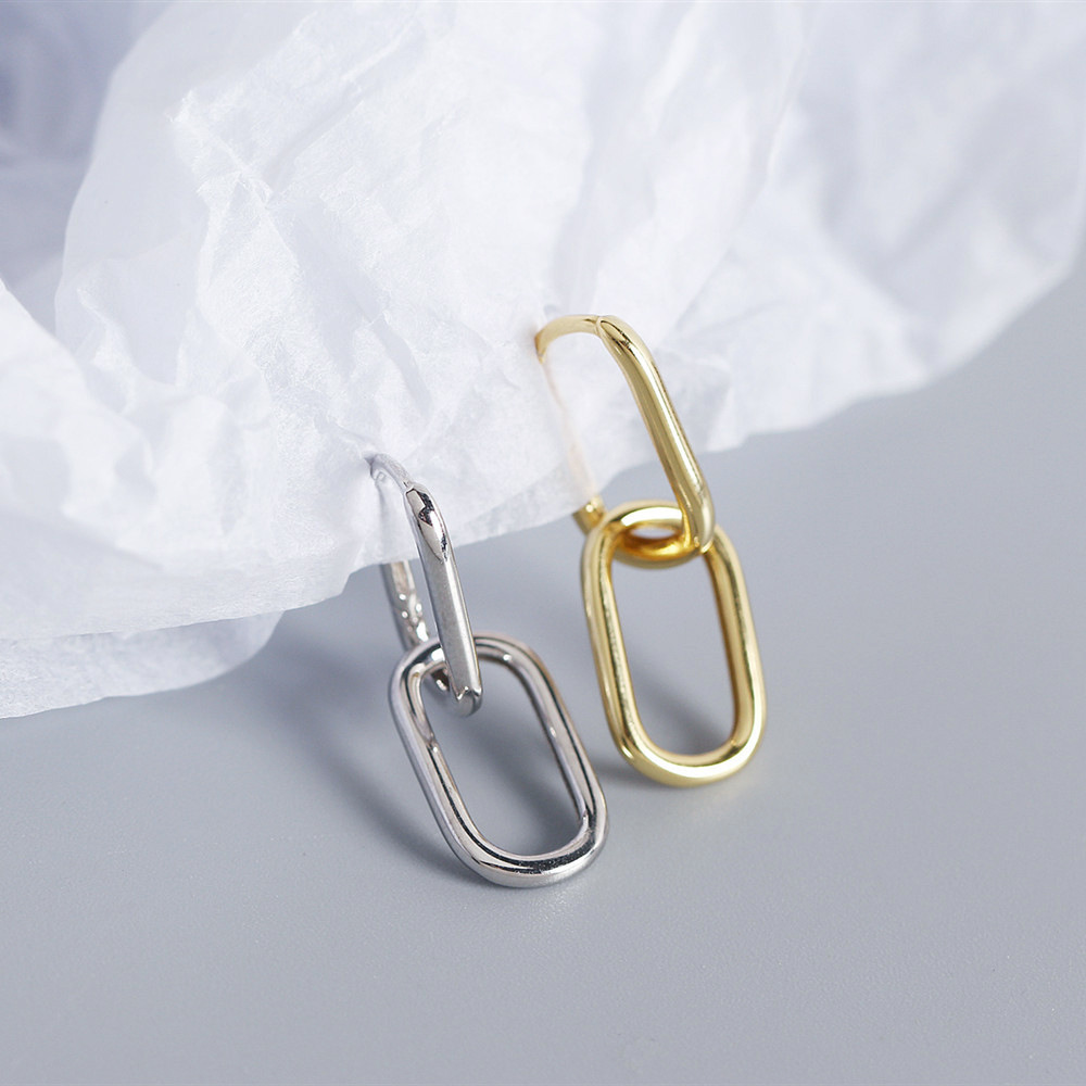 Unique S925 Silver Oval-Shaped Ear Cuffs Design Cold Metallic Style Minimalist Earrings Two-Way Wear - Image 8