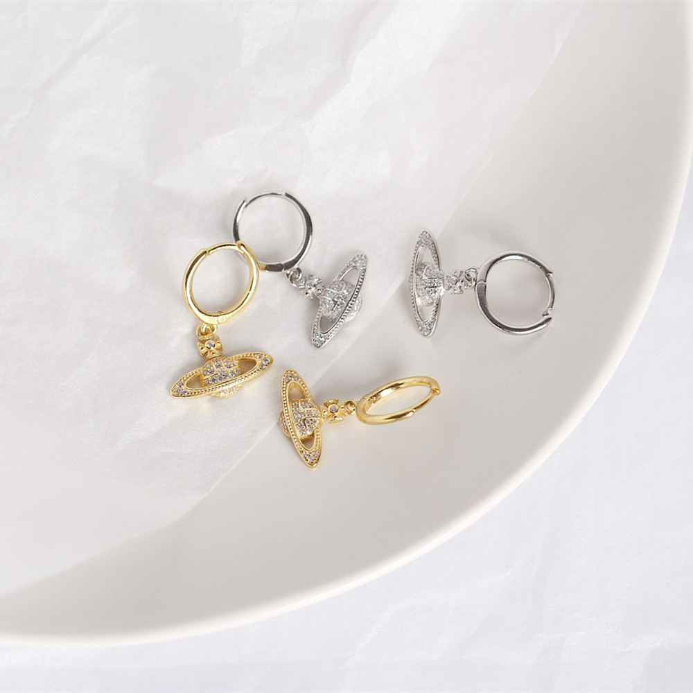 European Light Luxury Planet Silver Ear Cuffs S925 Silver INS Style Saturn Satellite Diamond-Set Earrings - Image 8