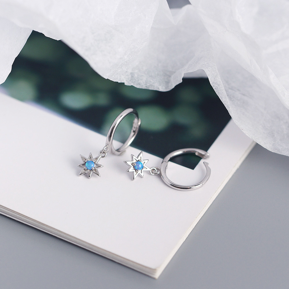Light Luxury S925 Silver INS Style Octagonal Star Opal Earrings Hoop Earrings Fresh Ear Jewelry - Image 8