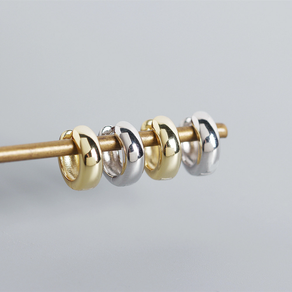 European S925 Silver INS Minimalist Polished Round Ear Cuffs Versatile Heavy Texture Hoop Earrings Jewelry - Image 8