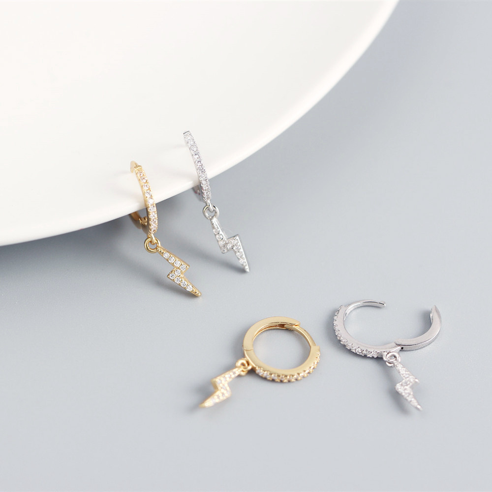 European S925 Silver INS Style Lightning Earrings Diamond-Set Versatile Ear Cuffs Stud Earrings for Women - Image 8