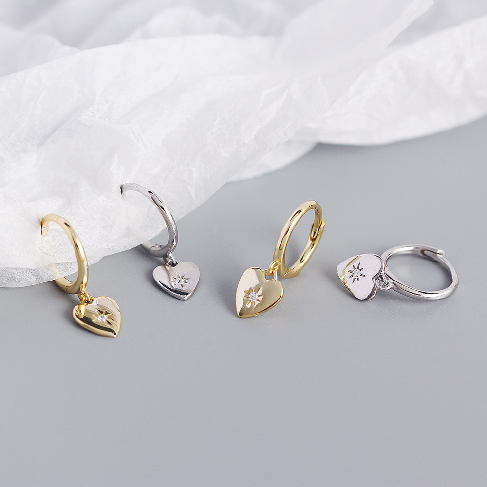 Korean Style S925 Silver INS Minimalist Heart Earrings Diamond-Set Love Heart Ear Cuffs Silver Studs for Women - Image 8