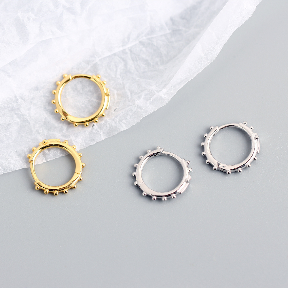 European Light Luxury S925 Silver INS Cross Earrings Silver Bead Hoop Ear Cuffs Versatile Silver Earrings - Image 9