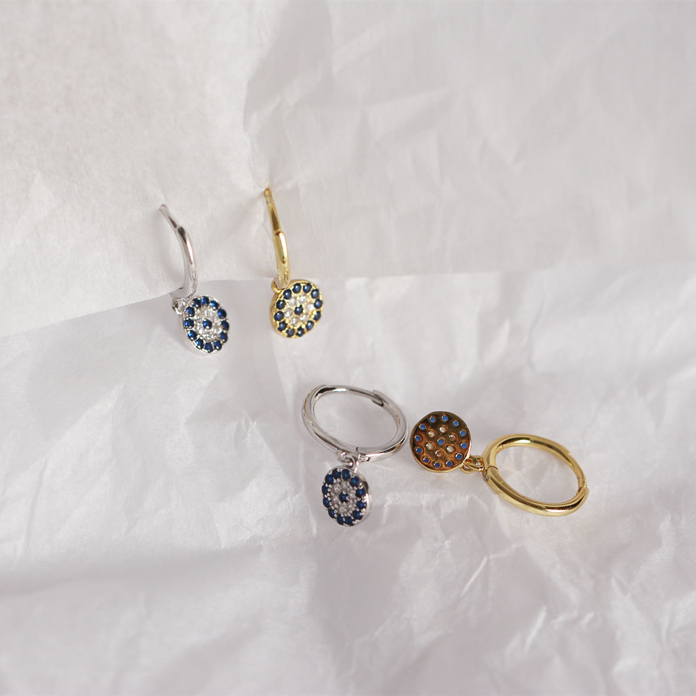 European Silver Ear Cuffs S925 Diamond-Set Evil Eye Trendy Jewelry Earrings for Women - Image 9